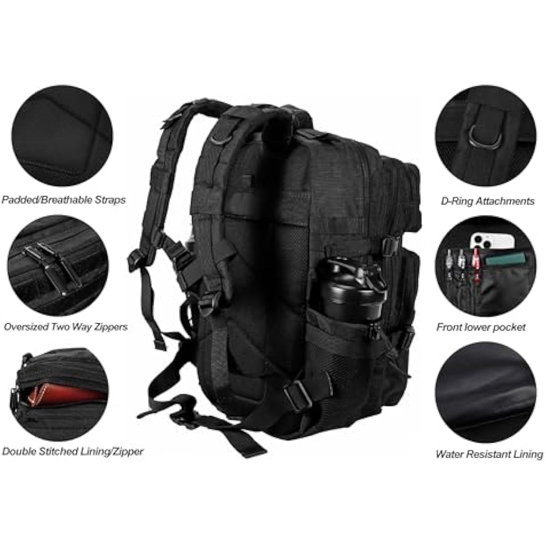 LHI Military Tactical Backpack for Men and Women 45L Large waterproof Rucksack for School, Hiking, Trekking, Hunting