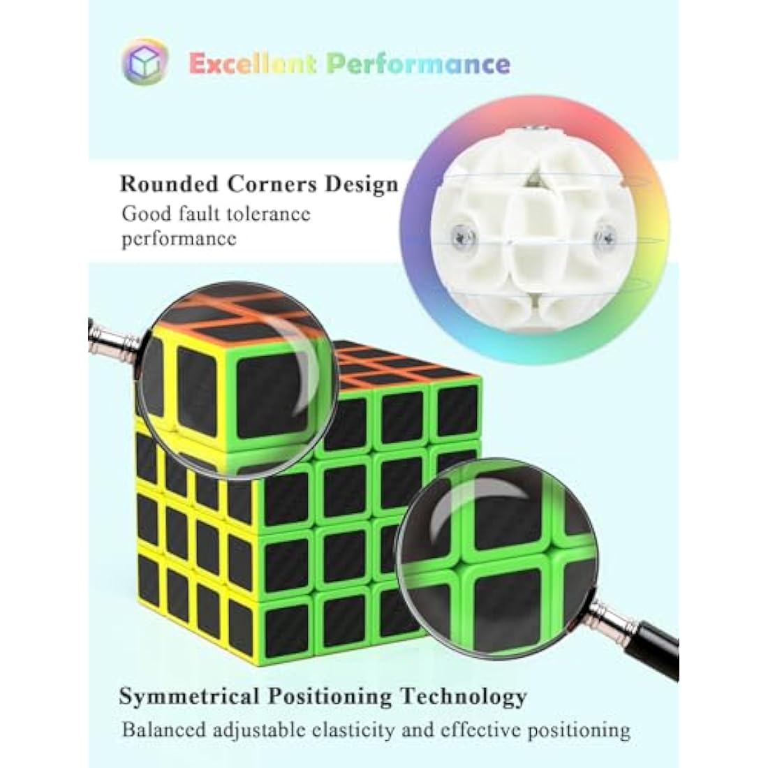 ROXENDA Speed Cube, Magic Puzzle Cube Super-durable Carbon Fiber Sticker with Vivid Colors for Kids (4x4x4)