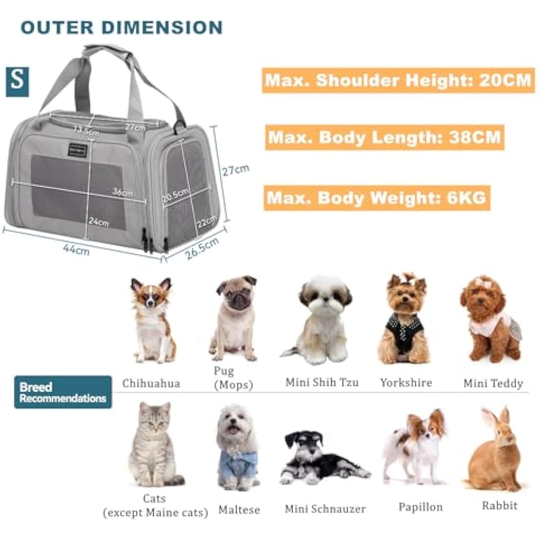PETSFIT Pet Carrier for Cat with Extendable Fleece Pet Mat, Pet Carrier Airline Approved with Safety Leash for Pets Up to 12 Lbs (44 * 26.5 * 27CM, Grey)