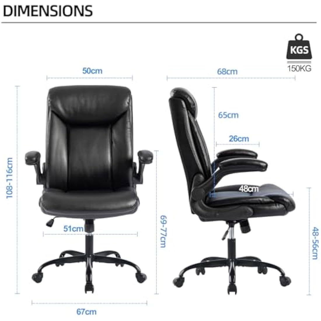 MZLEE Ergonomic Executive Office Chair Swivel Work Chair Computer Desk Chair with Flip-up Armrest, Adjustable Height (Black)