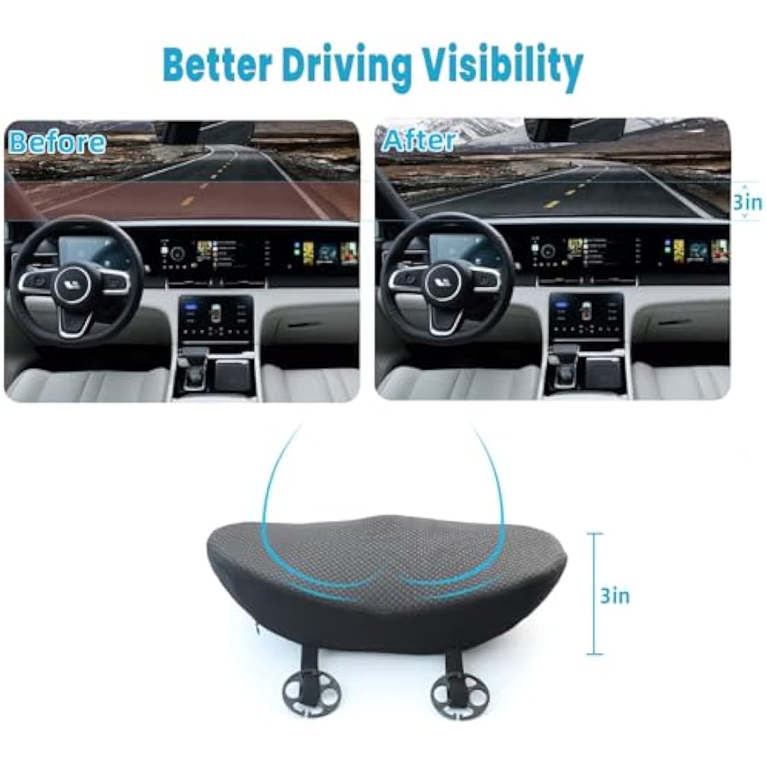 OLYDON Car Seat Cushion for Driving - Comfort Memory Foam for Car Driver Seat- Back Support & Pain Relief - Car Travel Accessories for Long Trips (Black)