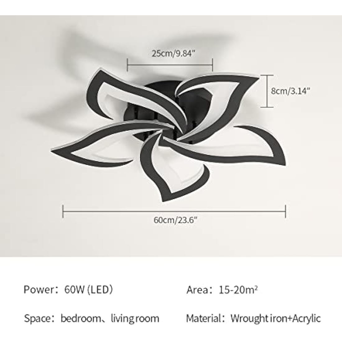 Riserva LED Ceiling Light, 60W 6500LM Mordern LED Ceiling Lights Warm White 3000K, Creative Petals Design, Acrylic Chandelier for Living Room Bedroom Dining Room (Dia 60cm)