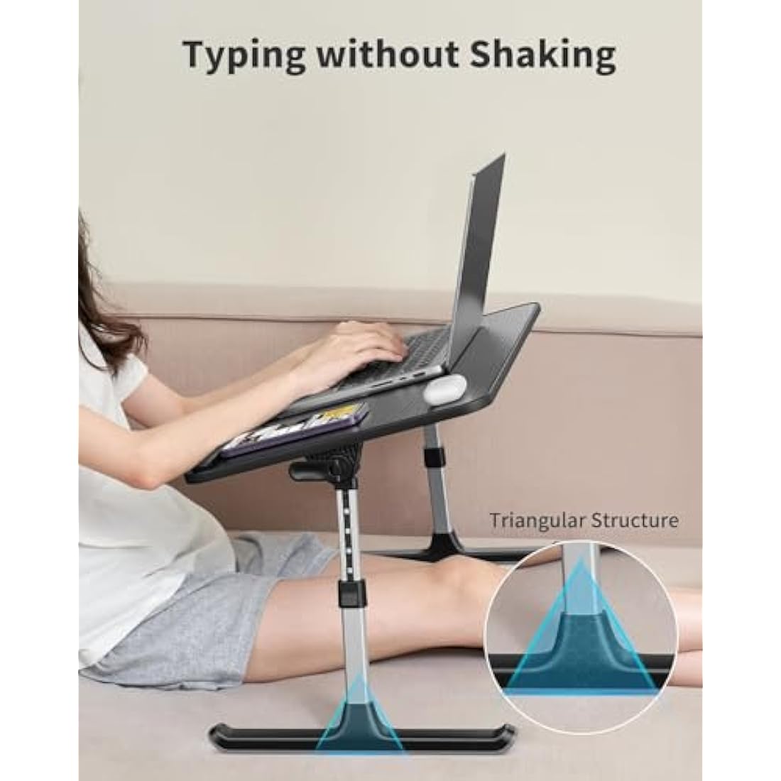 Desk, Table, SAIJI Folding Table, 5 Heights Adjustable Laptop Stand, Breakfast Bed Tray for Sofa, Bed, Terrace, Balcony (52 * 30cm Black)