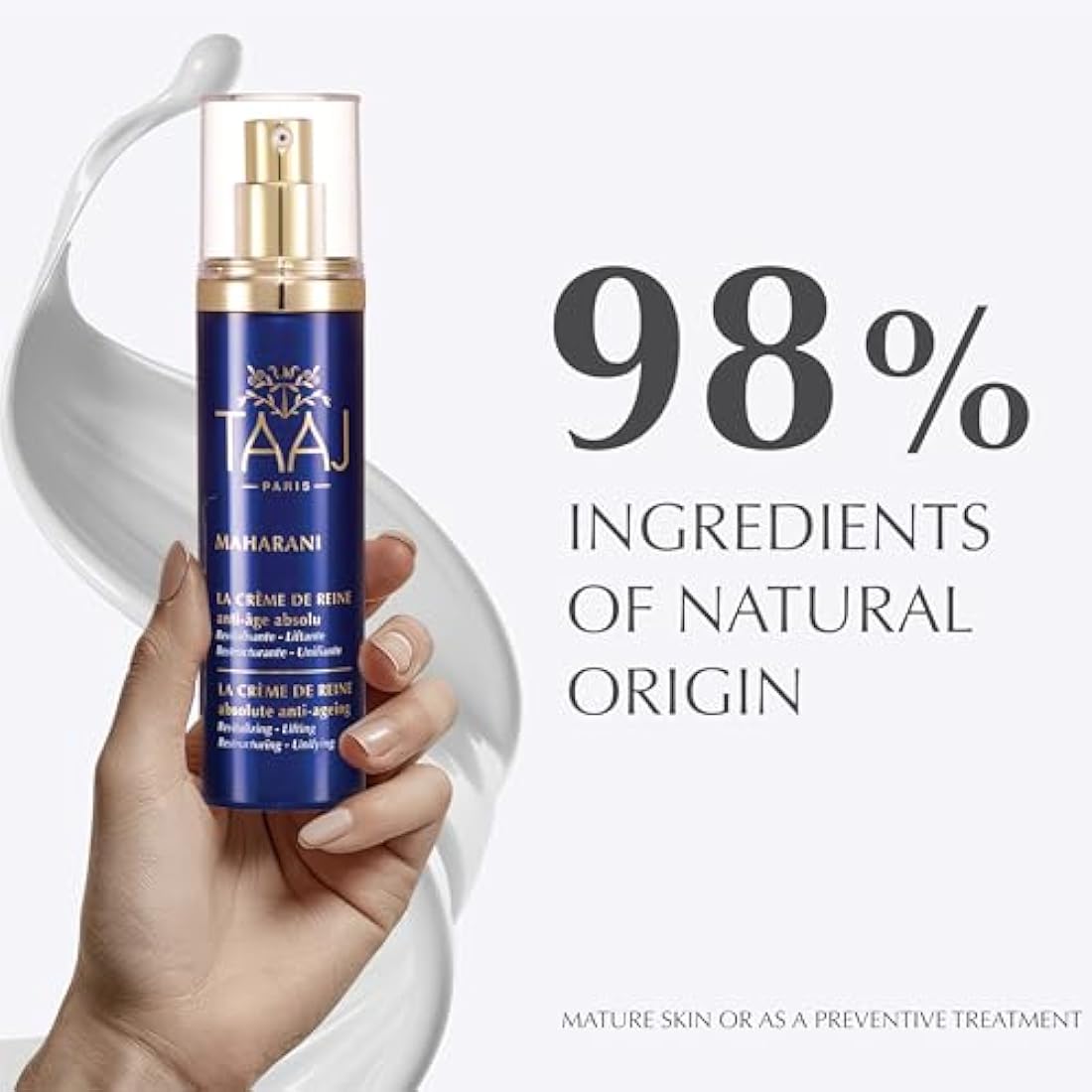 TAAJ | The Queen's Cream - MAHARANI | Powerful anti-ageing actives | Revitalised and plumped up, the skin is visibly younger | Wrinkles are smoothed | Hyaluronic acid, collagen and elastin | 50 ml