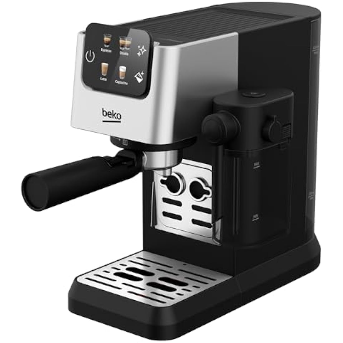 Beko CaffeExpertoTM CEP5304X Semi Automatic Espresso machine | Colour Touch Display | Integrated Milk Jug | Dual Nozzle | 15 Bar pressure | Silver | Easy cleaning
