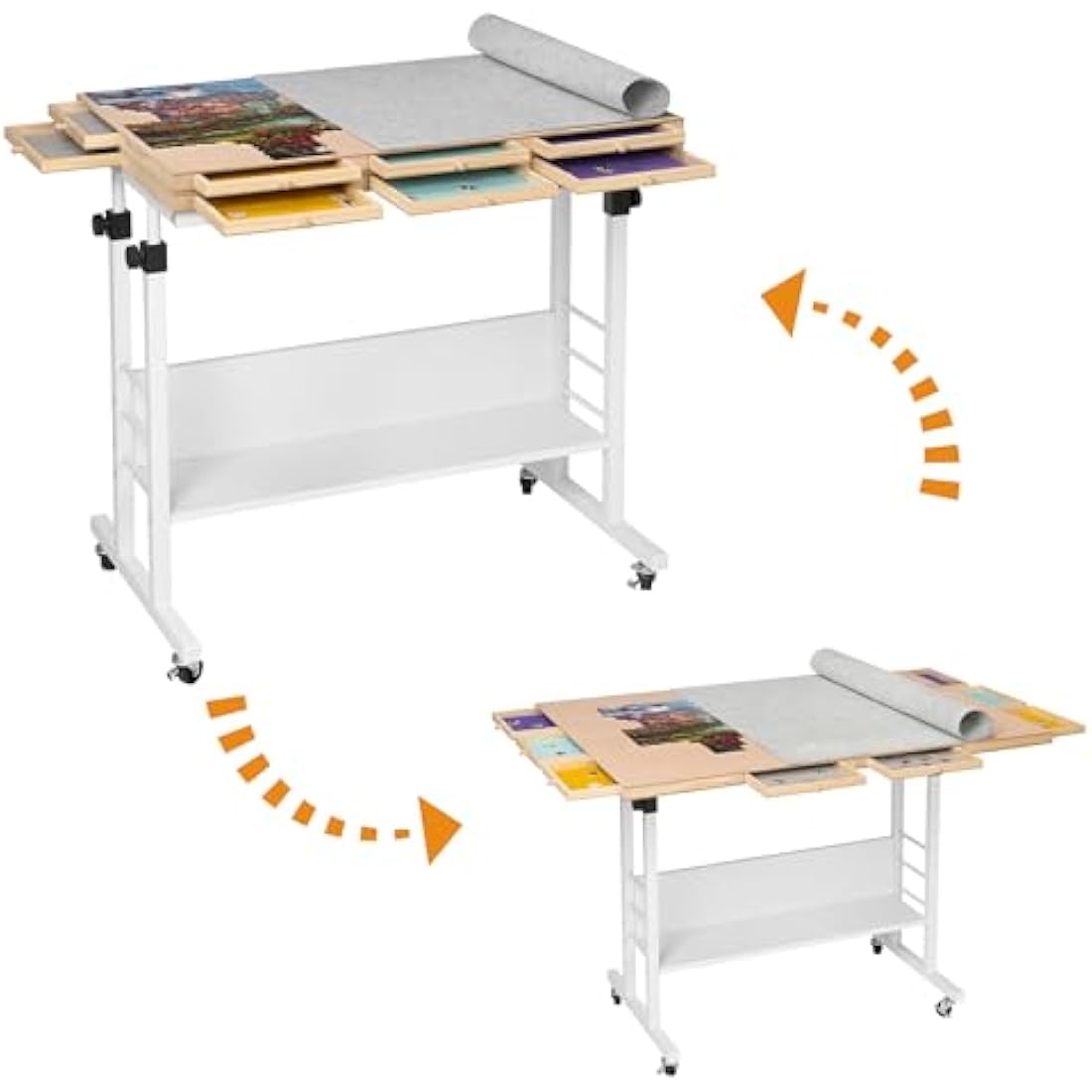 Tektalk 2000/1500/1000 Piece Foldable Puzzle Board with Height Adjustment, Jigsaw Puzzle Table with Cover & 8 Sorting Trays/Drawers, Puzzle Easel with Legs, Enclosed with 4 Roller Wheels
