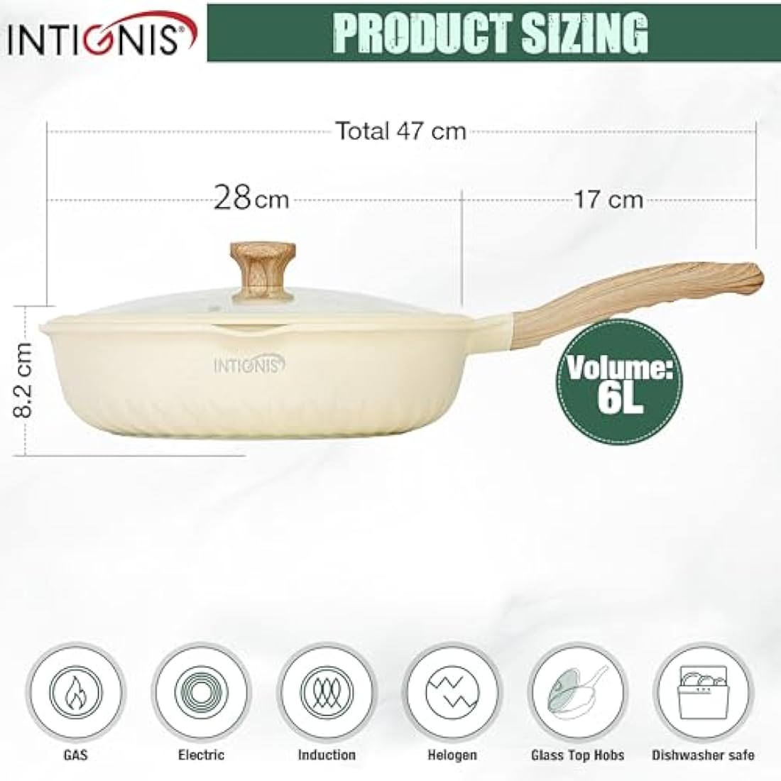 NTIGNIS® Premium 28 cm Deep Frying Pan with Lid | Anti-Scratch | Induction Compatible | Non-Stick Interior | Heat Resistant Handle | Perfect for Everyday Cooking
