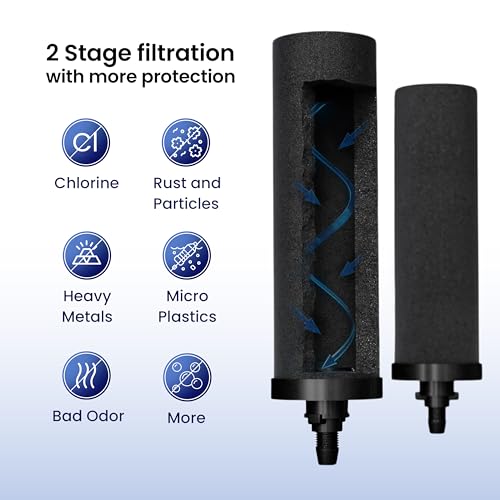PHOENIX GRAVITY 8-Litre Stainless Steel Gravity Water Filter NSF Certified AISI 304 Countertop Water Filter System with 2 Smart (Black) Carbon Cartridges, Free Water Tap, No Power Or Plumbing Required