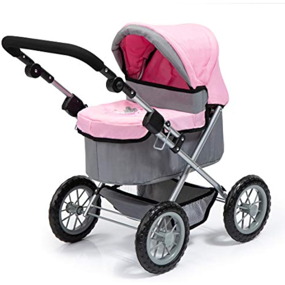 Bayer Design 13008AA Dolls Pram Trendy, stroller, foldable, height-adjustable handle, bag, grey-pink with fairy