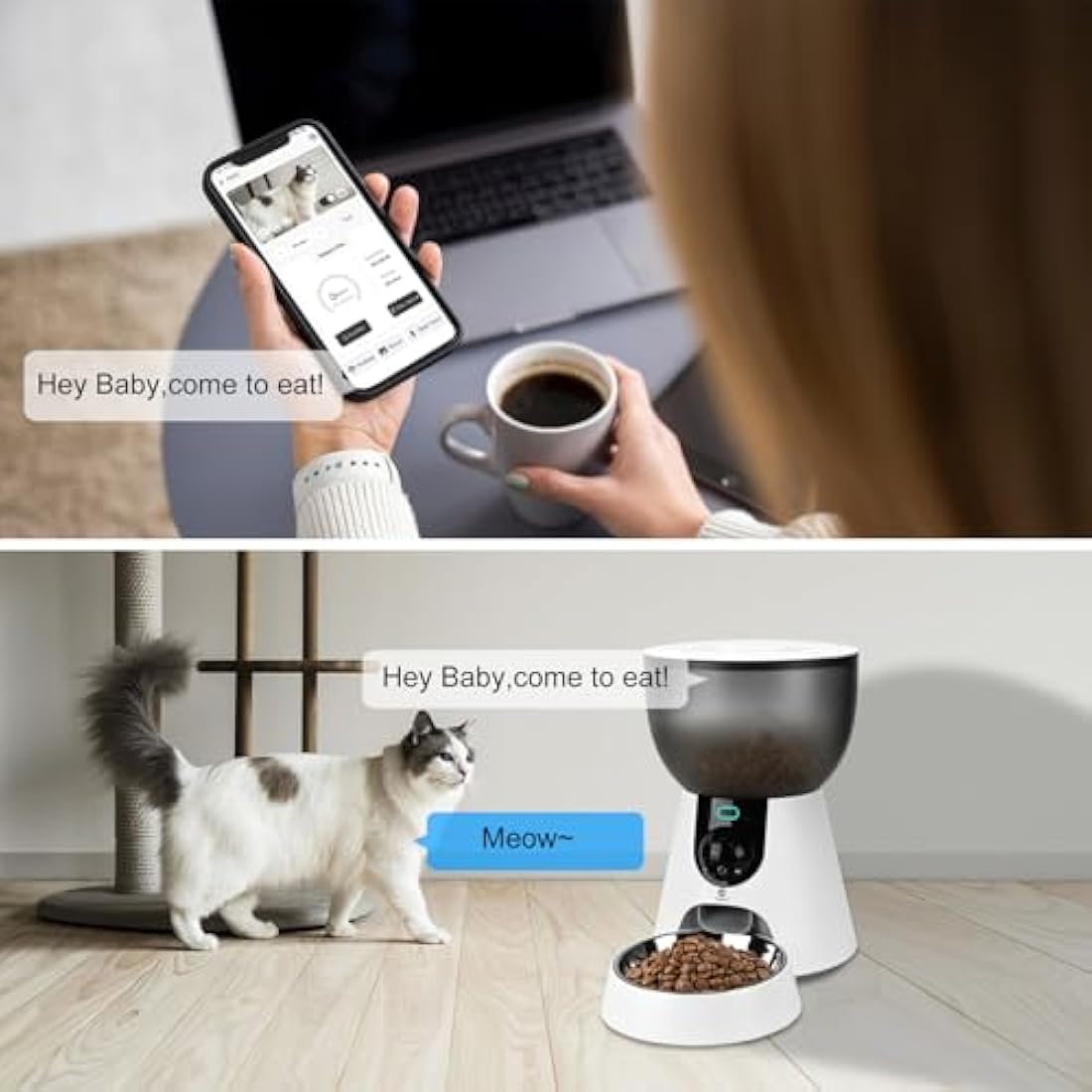 Podazz Automatic Cat Feeder with Camera, 5G WiFi Pet Feeder with App Control, Low Food & Blockage Sensor, 1-10 Meals/Day, Two-Way Audio Interacting, 4L Auto Cat Feeder with 304 Stainless Steel Bowl