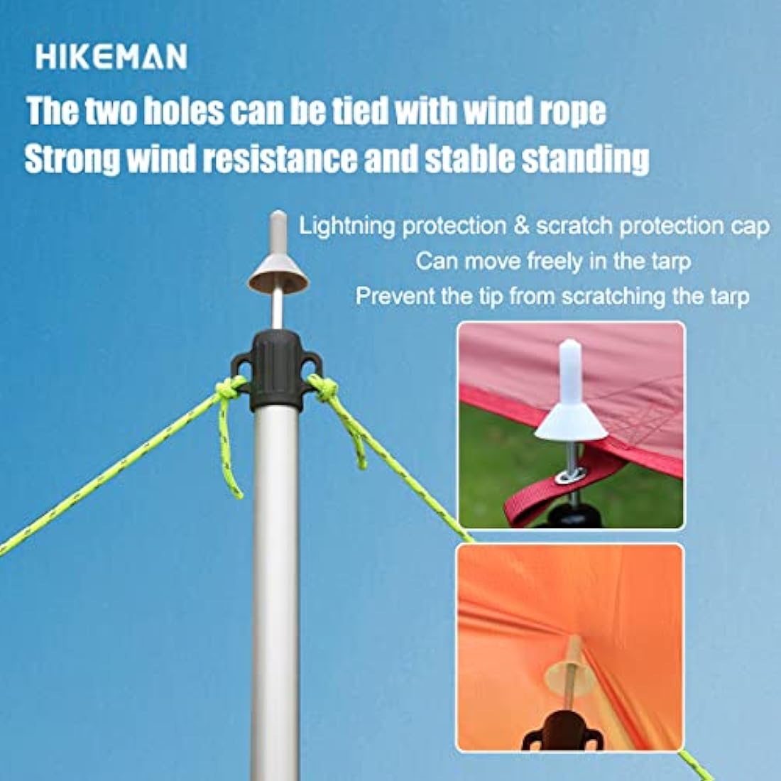 HIKEMAN Tent Poles Camping Poles for Tarp Awning Canopy Porch Sun Sails Tarpaulin Headroom Aluminium Adjustable Telescoping 90-230cm