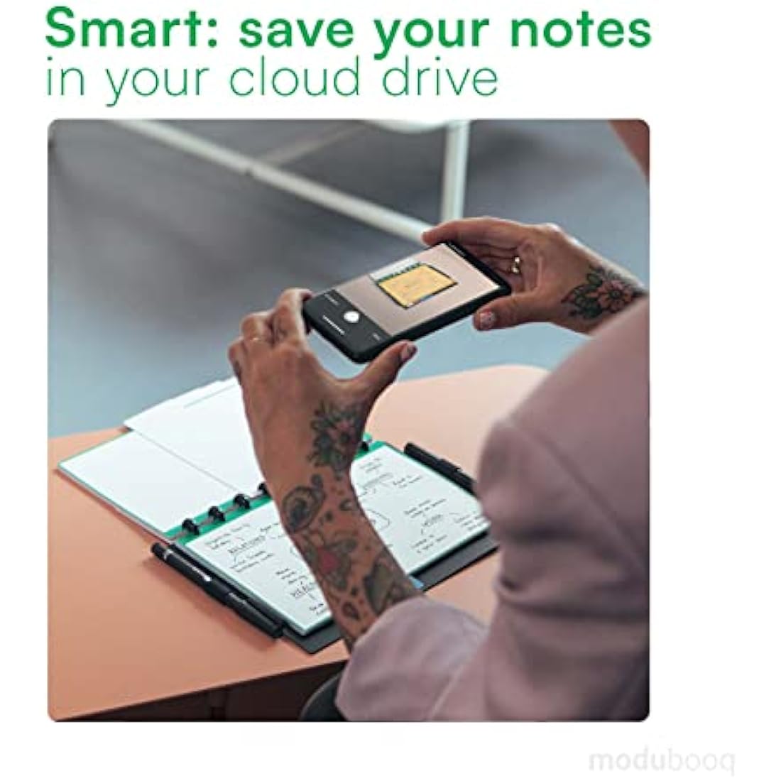 Modubooq notes, block - Modular Reusable Smart Notebook A5 - Lined blue pages with duratech3 technology - Notebook with Discbound System - Washable and writes like paper