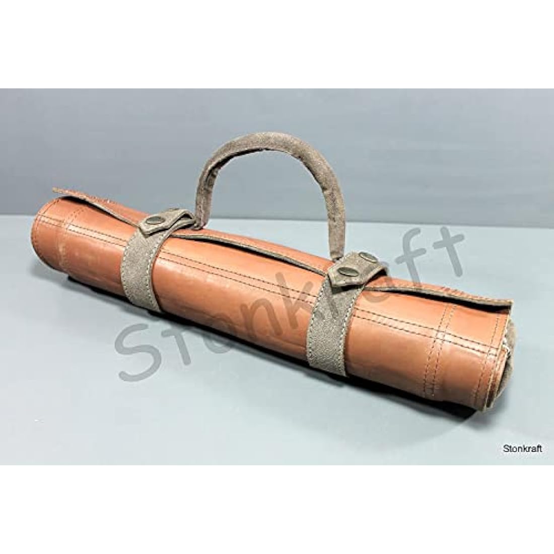 Stonkraft 19" x 15" (Chess Board Size 12" x 12") Genuine Roll-Up Leather Chess Set - With Wooden Chess Pieces - Brown Grey | Comes with a Innovative Carry Pouch