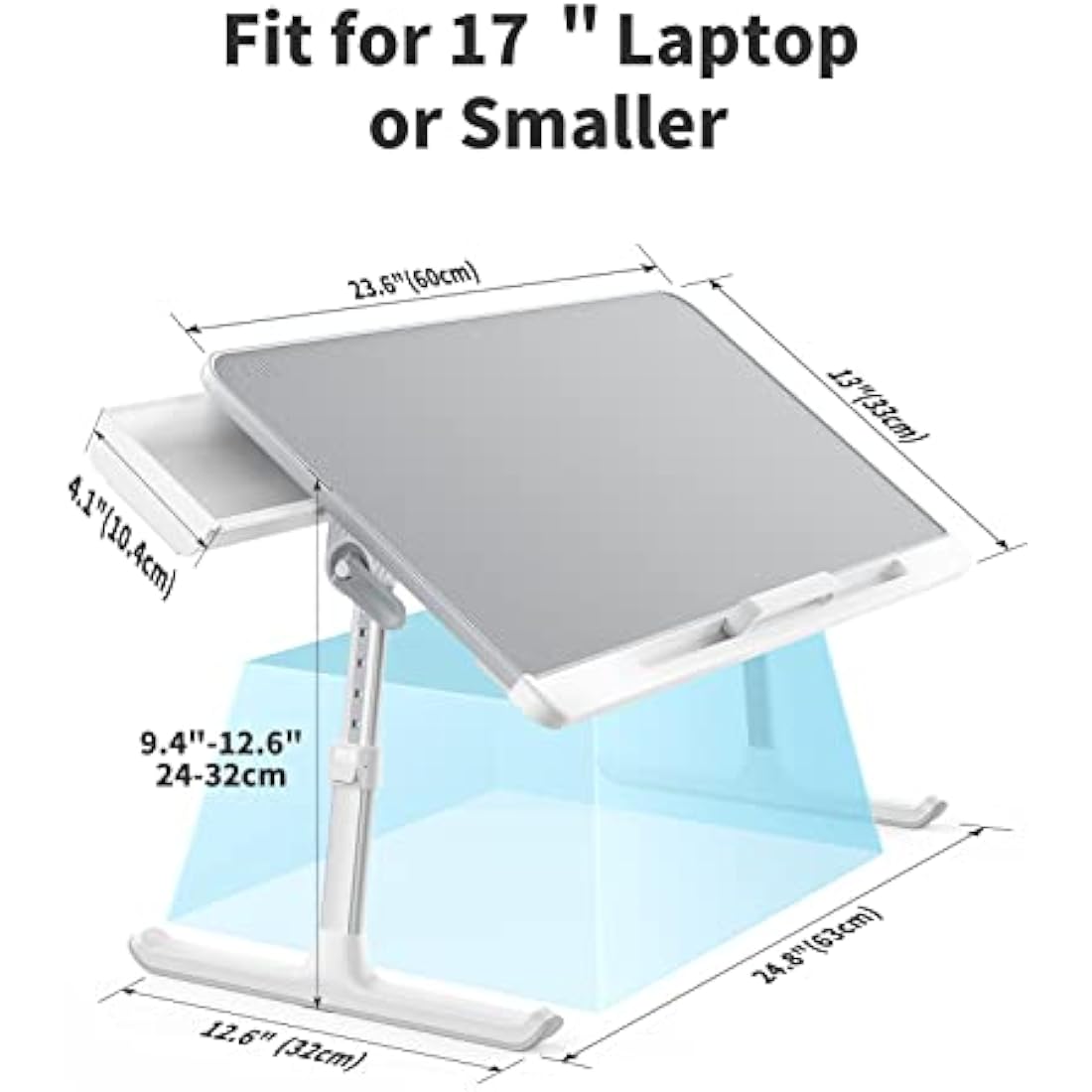 Laptop Bed Table, SAIJI 100% Eco-friendly wooden planks, Laptop Stand with Drawer, Folding Legs, 40kg Load, Angle Height Adjustable, Reading, Eating on Bed, Sofa, Laptop Lap Desk (Grey 23.6 * 12.6in)
