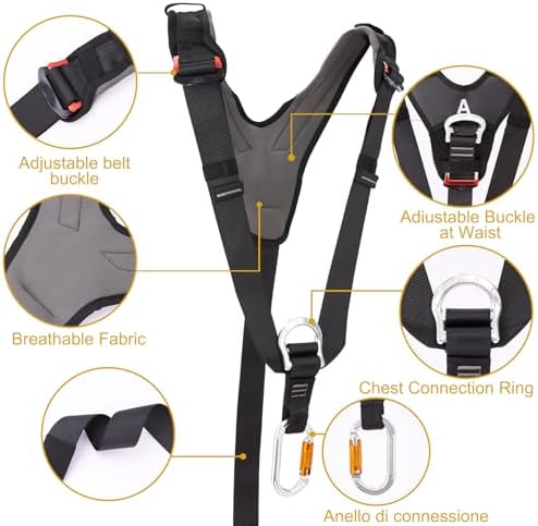 SOB Climbing Harness Shoulder Harness, Adjustable Shoulder Harness with Carabiner, Compatible with Climbing Harnesses