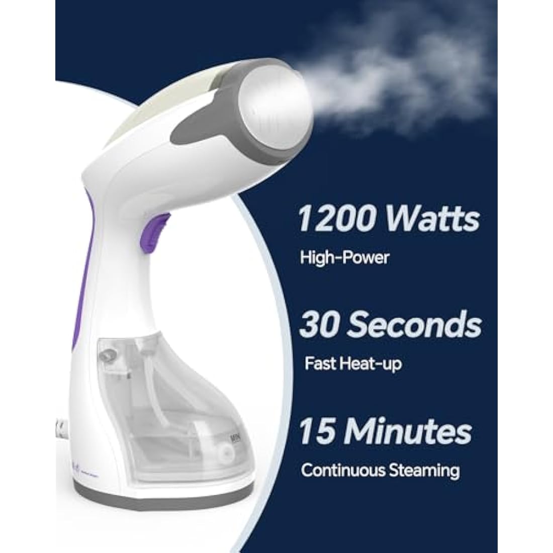 BEAUTURAL Steamer for Clothes, Portable Handheld Garment Fabric Wrinkles Remover, 30-Second Fast Heat-up, Auto-Off, Large Detachable Water Tank