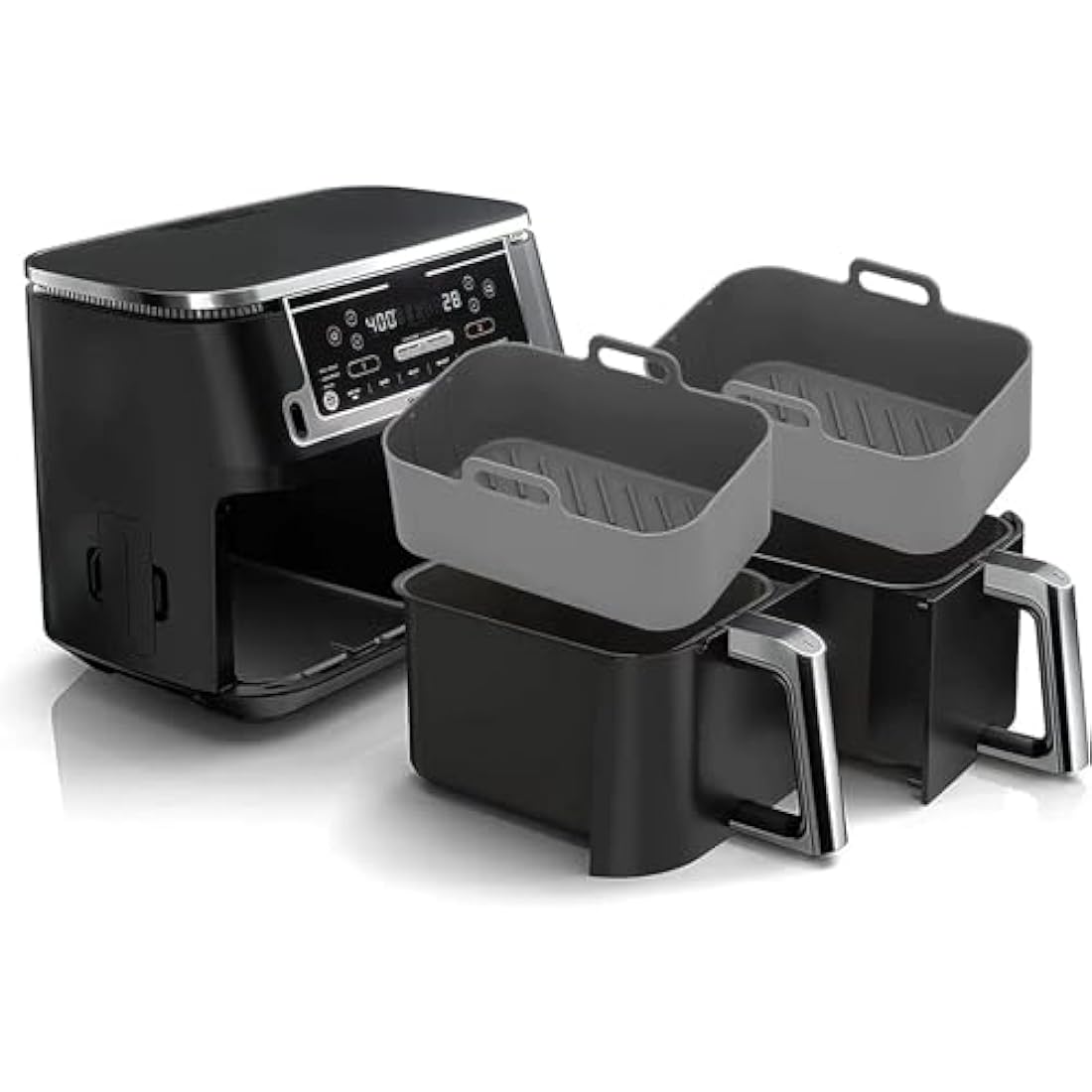 Air Fryer Liners for Ninja Dual Pack of 2, Reusable Silicone Air Fryer Liners for AF400UK F300UK T17088 & Tower, Ninja Air Fryer Accessories, Silicone Liner Pot Basket 7.6-9.5L