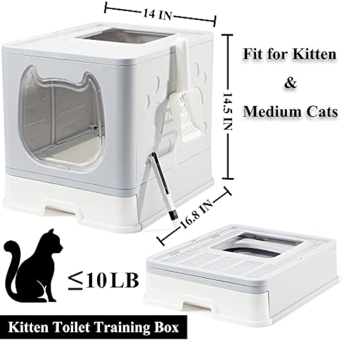 Vealind Covered Cat Litter Box with Lid for Small and Medium Cats, Top Entry Drawer Type with Front Door Cat Litter Tray (Grey)
