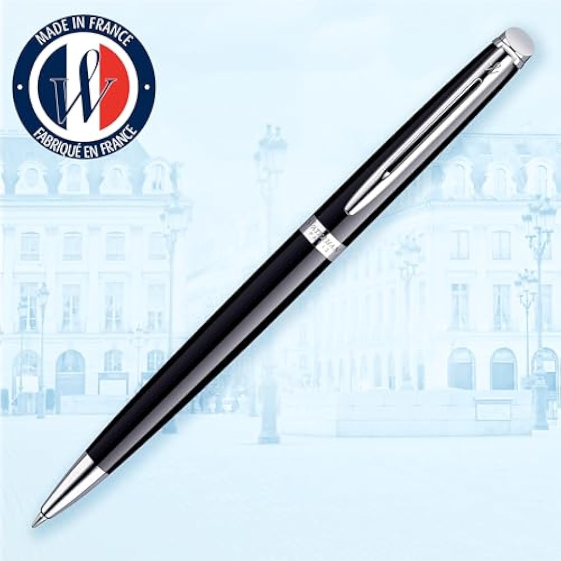Waterman Hemisphere Ballpoint Pen | Gloss Black with Chrome Trim | Medium Point | Blue Ink | Gift Box