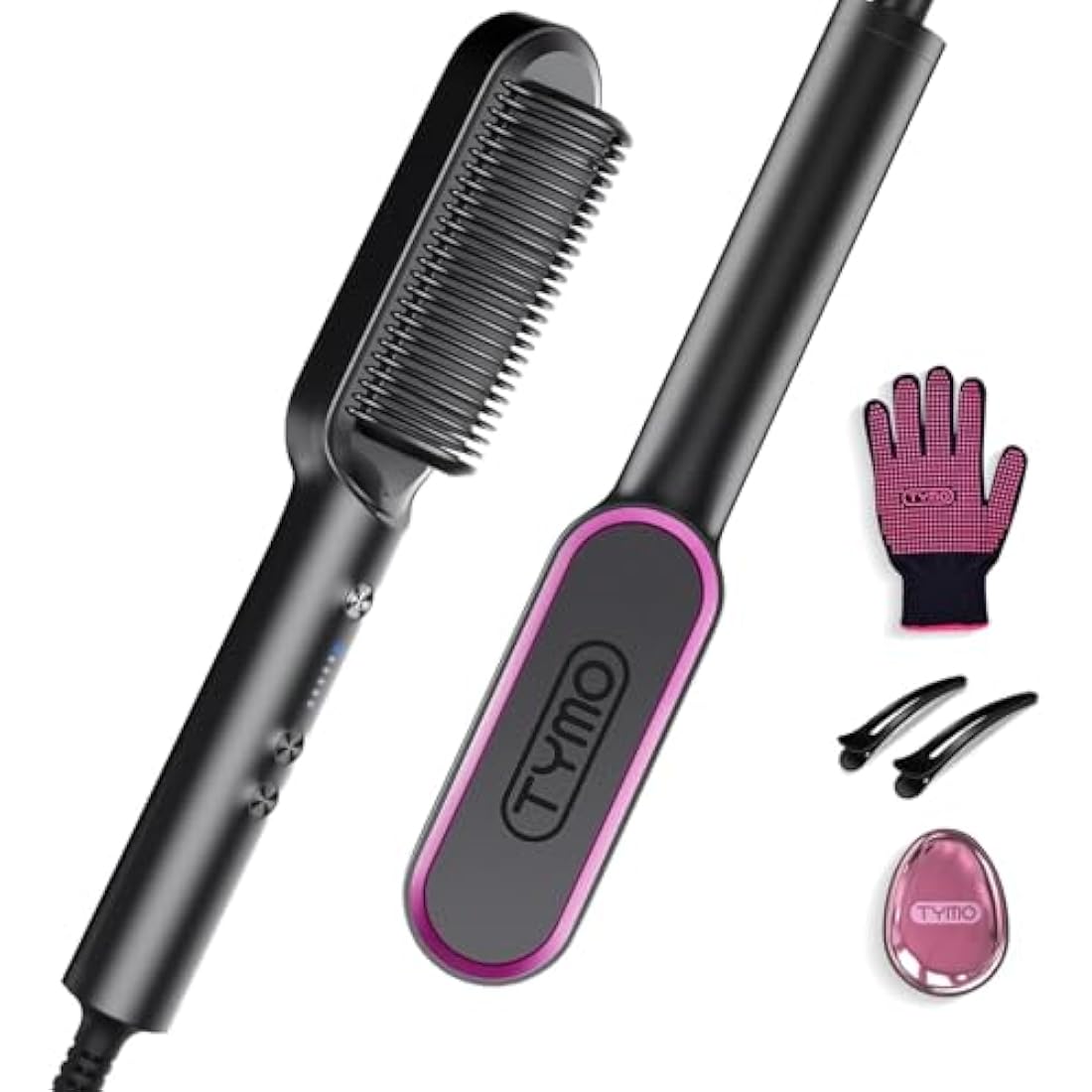 TYMO Hair Straightener Brush UK, Flat Iron and Hair Brush 2-in-1, Anti-Scald, Fast Heating, 5 Temp Settings (130℃-210℃), Professional Salon at Home, Wider Comb for Even Straightening, Black