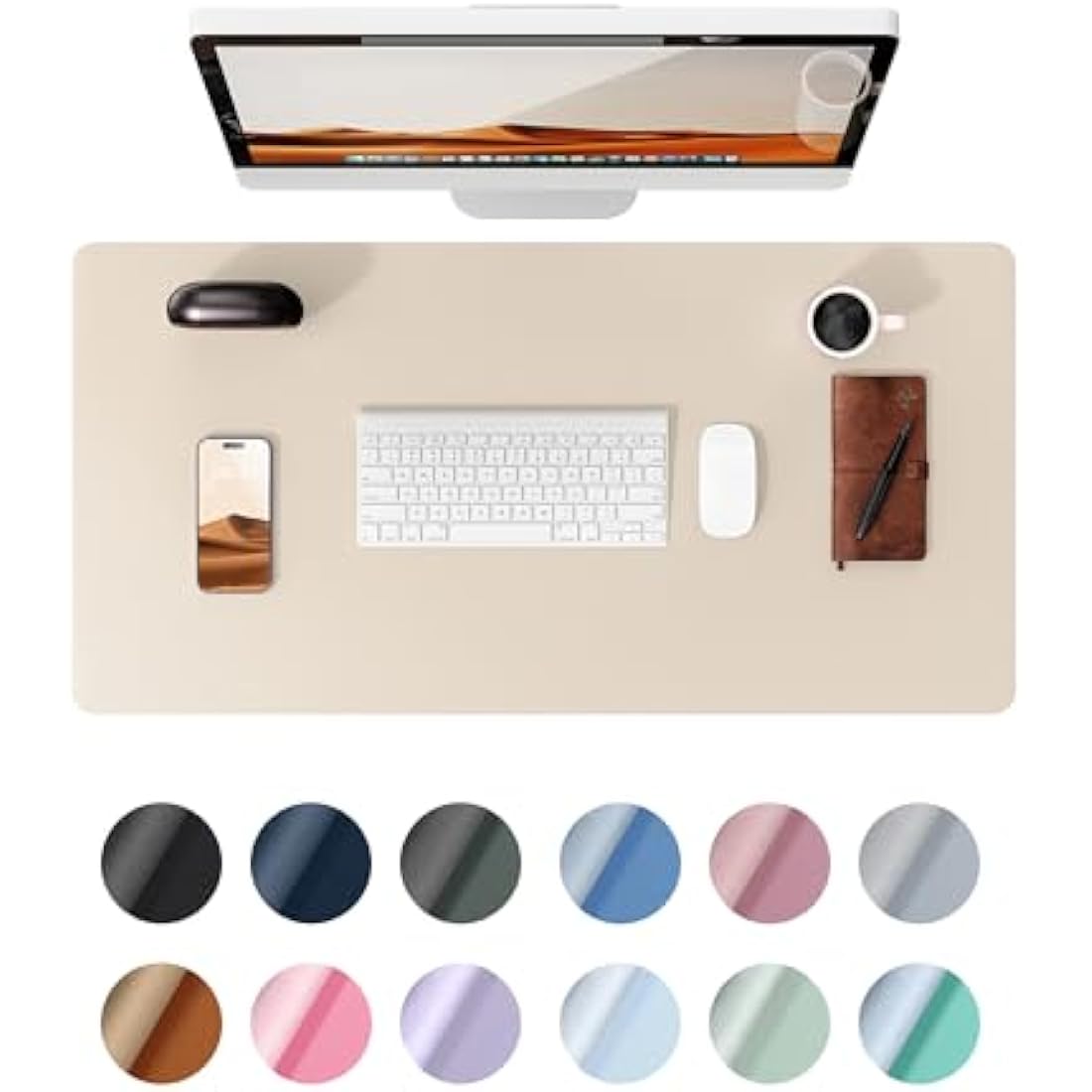 YSAGi Leather Desk Mat, Large Mouse Mat, Non-Slip Desk Pad, Waterproof PU Leather Table Protector Writing Pad for Office and Home (90 x 43 cm, Beige)