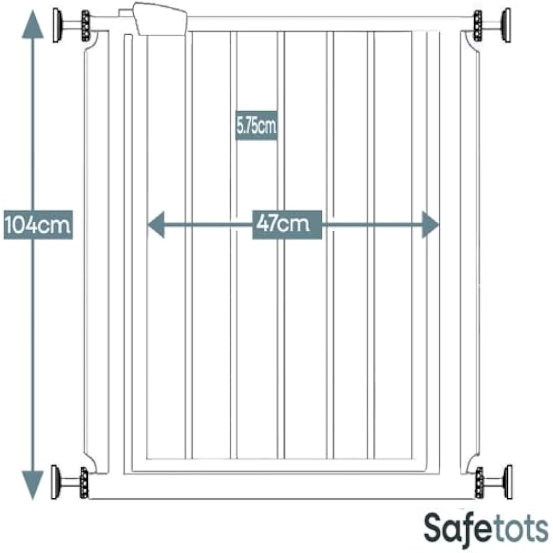 Safetots Extra Tall Narrow Metal Safety Gate Pressure Fit, 68.5cm - 75cm, White, 104cm in Height, Extra Tall Stair Gate, Tall Baby Gate, Easy Installation