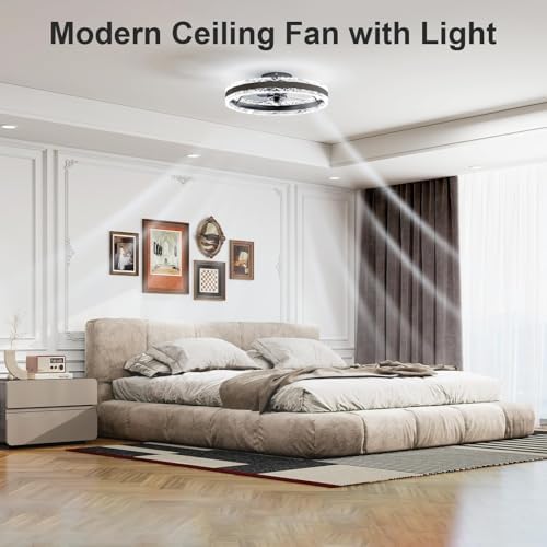 VOLISUN Ceiling Fans with Lights and Remote, 50cm Modern Smart LED Ceiling Fan Light, 6 Speeds and 3000K-6500K Dimmable Quiet Fan Ceiling Lights for Bedroom Living Room Dining Room (Black)