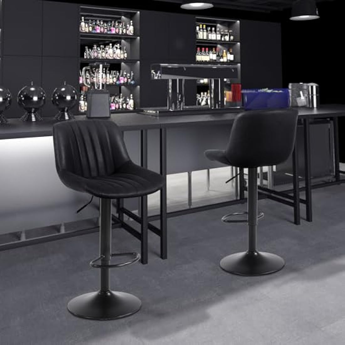 Youhauchair Bar Stools Set of 2, Swivel Counter Height Barstools with Back, Adjustable PU Leather Bar Chairs, Modern Armless Kitchen Island Stool, Black