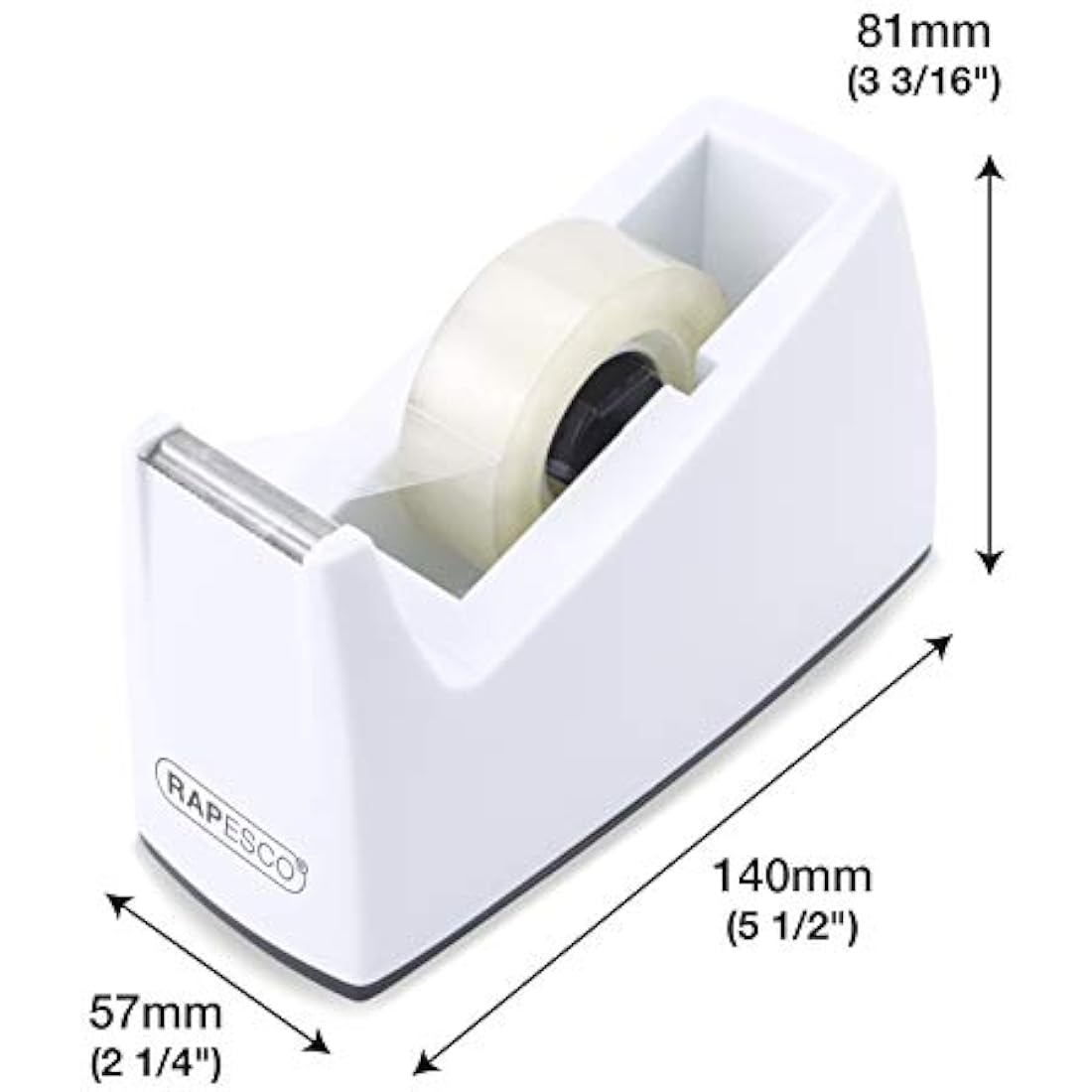 Rapesco 1620 300 Tape Dispenser for Rolls with 1" (25 mm) Core, Includes 4 Tape Rolls, White