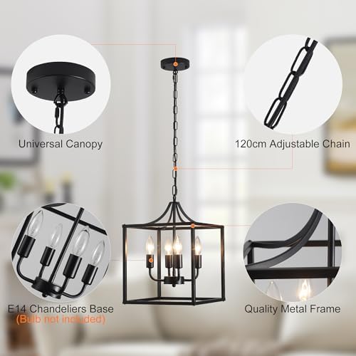 Qcyuui Industrial Metal Chandelier Elegant Black Chandeliers Ceiling Lights for Living Room Lantern Style Hanging Pendant Light Fitting