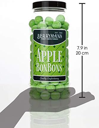 Original Apple BonBons Retro Sweets Gift Jar By Berrymans Sweet Shop (Bon Bons) - Classic Sweets, Traditional Taste.