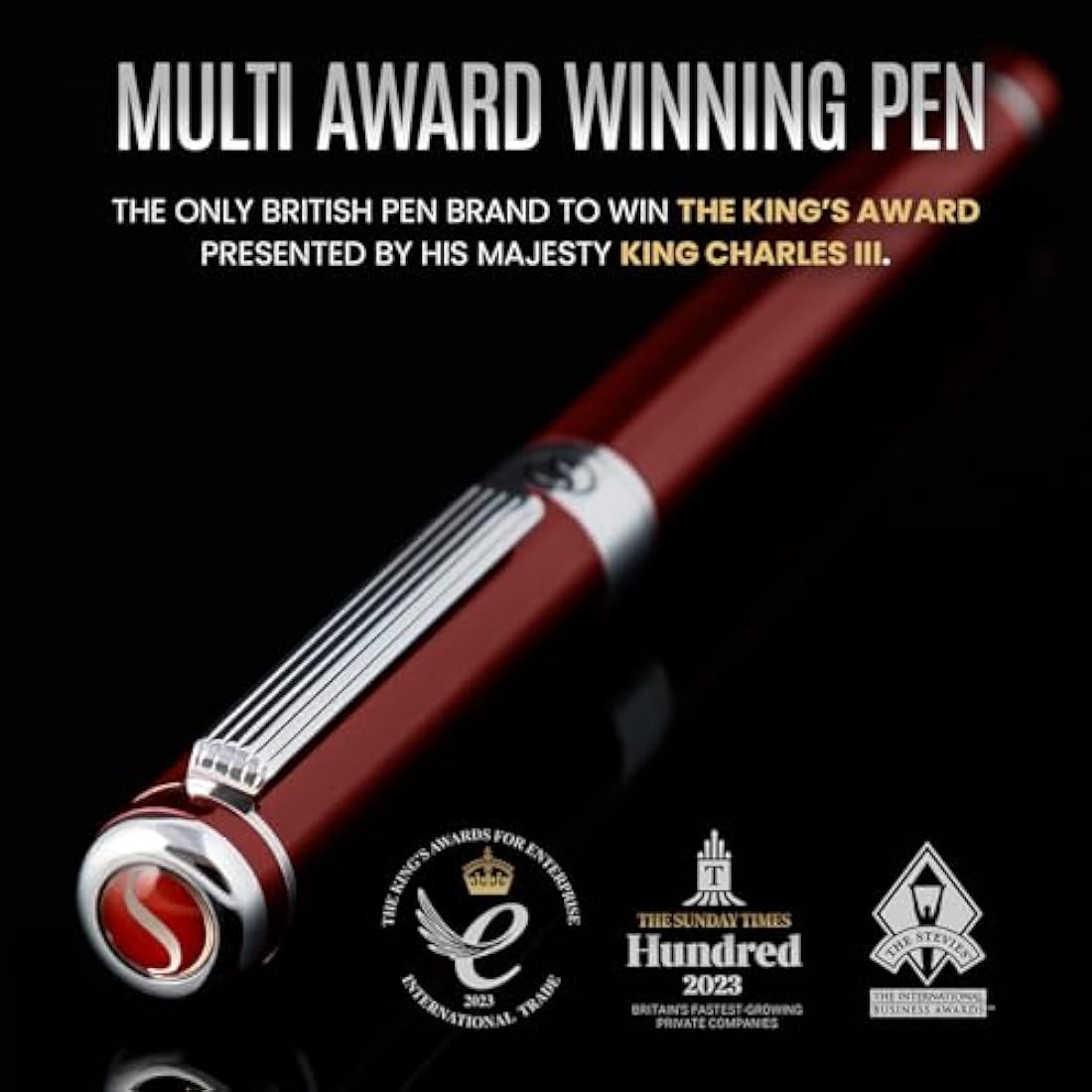 Scriveiner Crimson Red Rollerball Pen - Multi Award Winning Luxury Rollerball with Chrome Trim & Schmidt Refill, Quality Executive Writing Pen for the Office, Journaling or Gift Set for Men & Women