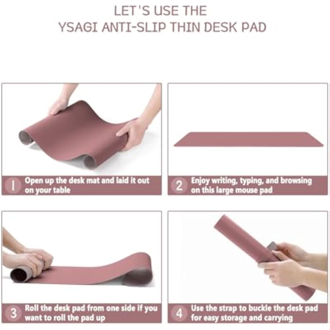 YSAGi Non-Slip Desk Pad, Waterproof PVC Leather Desk Table Protector, Ultra Thin Large Mouse Pad, Easy Clean Laptop Desk Writing Mat for Office Work/Home/Decor (90 x 43 cm, Dark Pink)