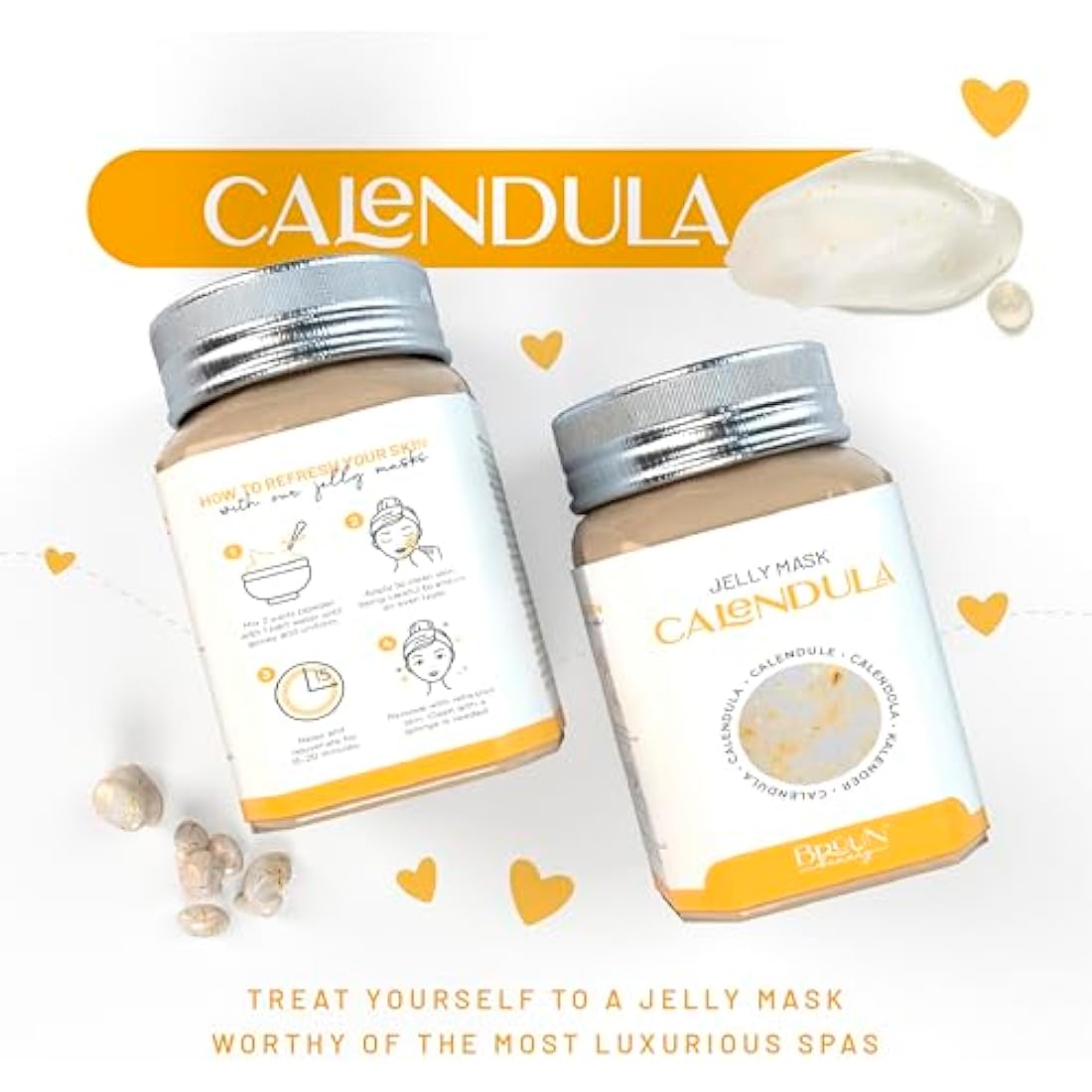 BRÜUN Jelly Mask Jar Calendula Peel-Off Face Care Rubber Mask | 23 fl oz Skin Care Moisturizing Gel Mask Jar Spa Set