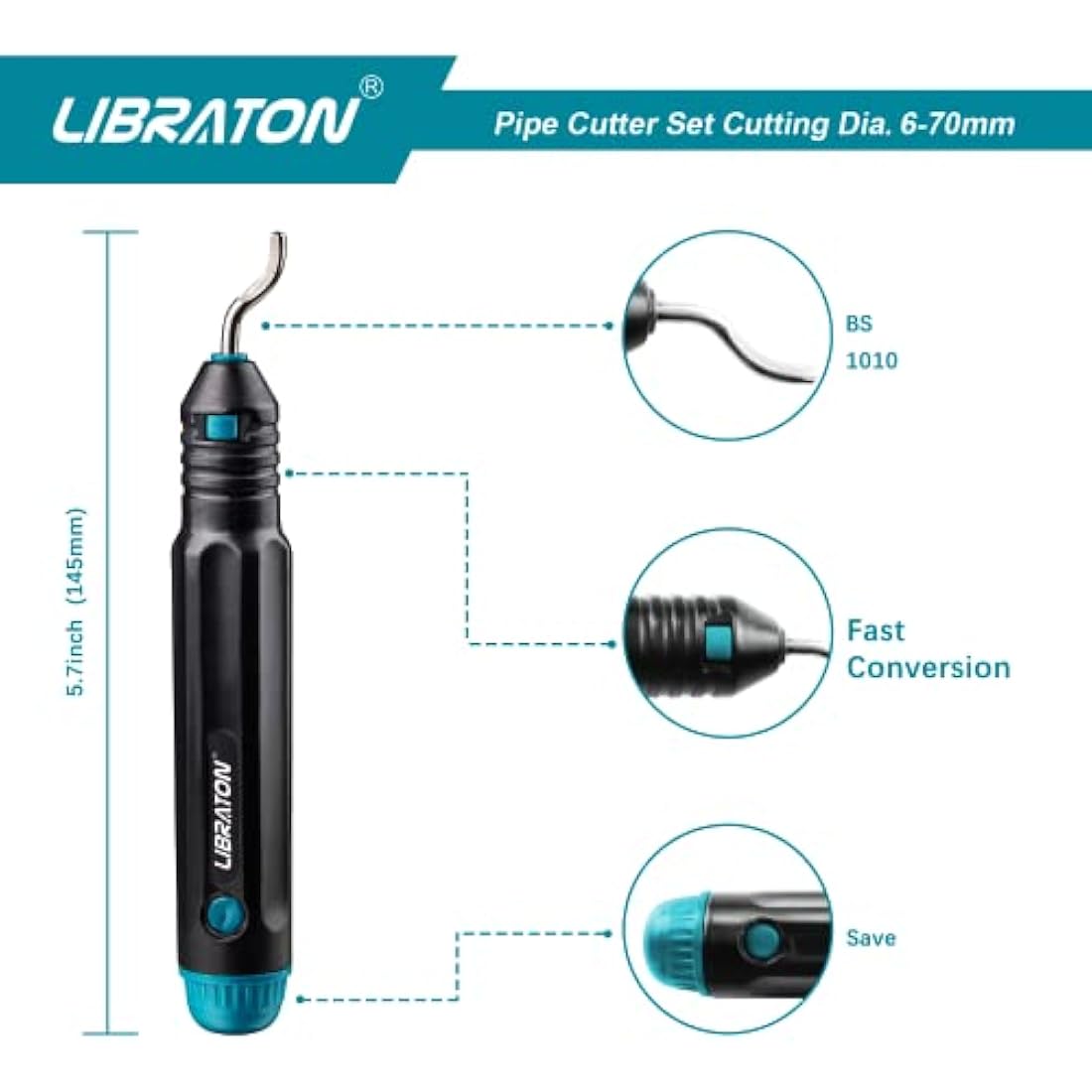 Libraton Copper Pipe Cutter, Tube Cutter 6-70mm, Stainless Steel Pipe Cutter Heavy-Duty, with High-Speed Steel Deburring Tool, for Copper Pipe, PVC Pipe and Thin Stainless Steel Tube