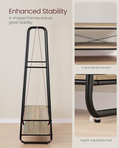 VASAGLE Clothes Rail, Clothes Rack with 2 Shelves, 6 S-Shaped Hooks, Steel Frame, for Bedroom, Turquoise Brown and Matte Black RGR112K01