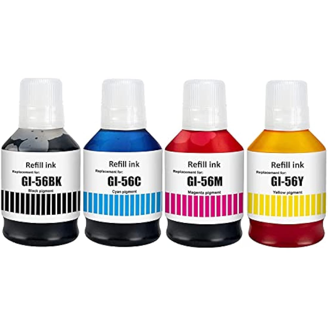 Black Bottled Ink GI56 GI-56 / Cyan Bottled Ink GI56 GI-56 / Magenta Bottled Ink GI56 GI-56 / Yellow Bottled Ink GI56 GI-56, Work for Canon MAXIFY GX7050/GX6050/GX5050/GX4050/GX3050 (4 Packs)