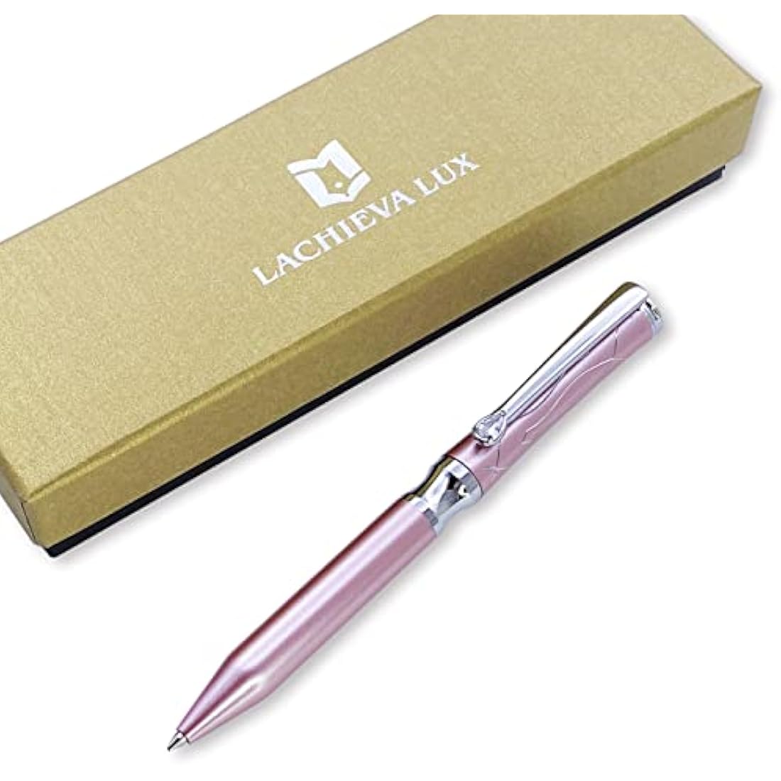 LACHIEVA LUX Nice Elegant Crystal Executive Metal Ballpoint Pen with German-made Refills, Luxury High end Writing Instruments for women-Barbie pink