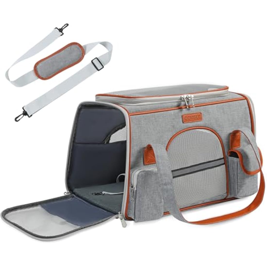 COMSLE Pet Carrier Bag Large for Cat Dogs up to 8kg, Airline Approved Portable Dog Travel Bag Suitable for Long and Short Trips with 5 Sides Breathable Mesh, Soft Removable Mat and Shoulder Strap
