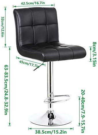 KKTONER Bar Stool PU Leather with Backrest Height Adjustable Swivel Pub Chair Home Kitchen Bar stools Black