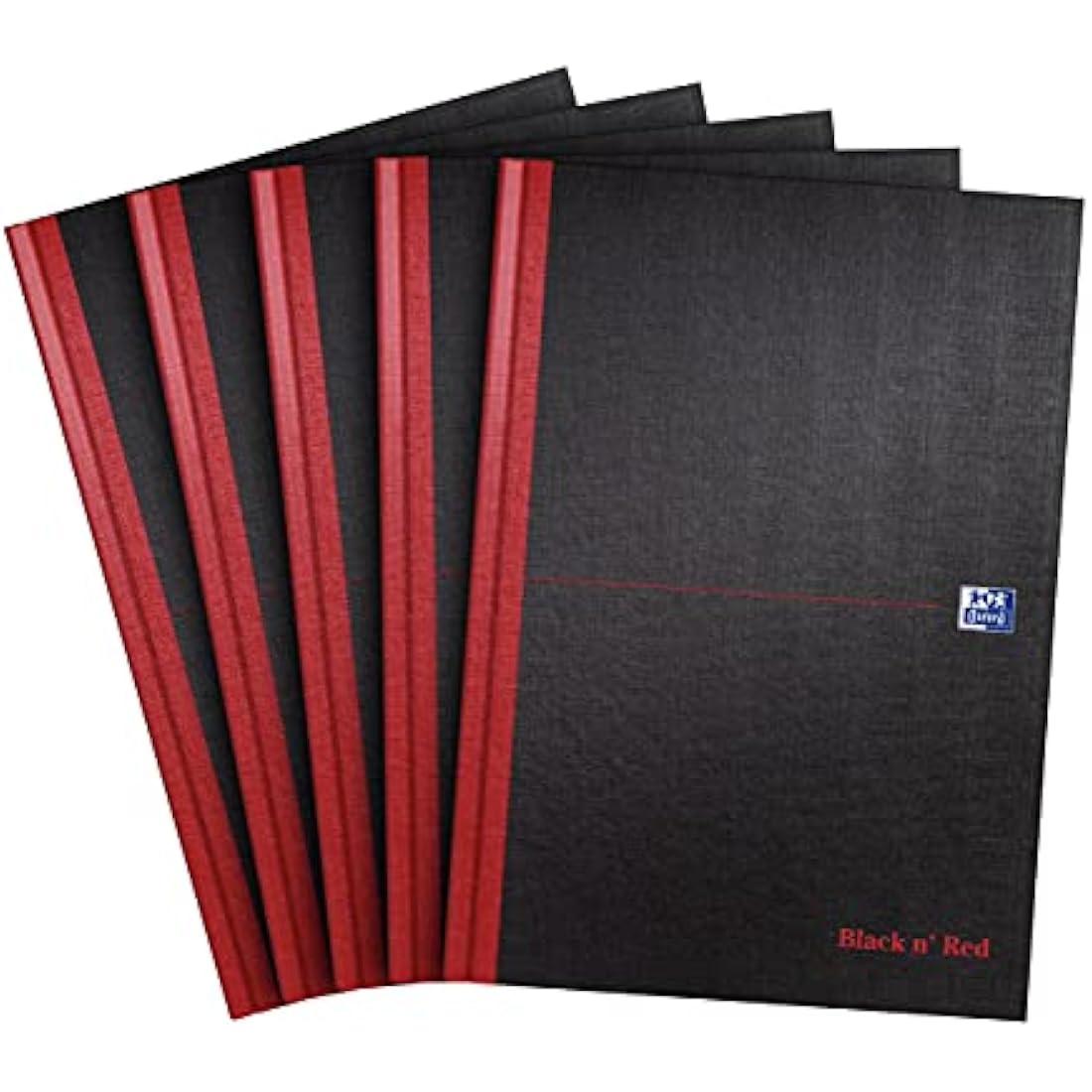 Oxford Black n' Red A4 Notebook, Hardback Casebound, 192 pages, Lined (Pack of 5)