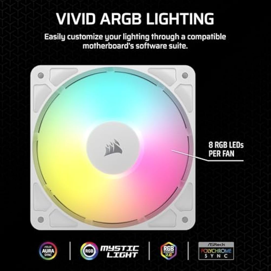 CORSAIR RS120 ARGB 120mm PWM Fans – Daisy-Chain Connection – Low-Noise – Magnetic Dome Bearing – Triple Pack – White