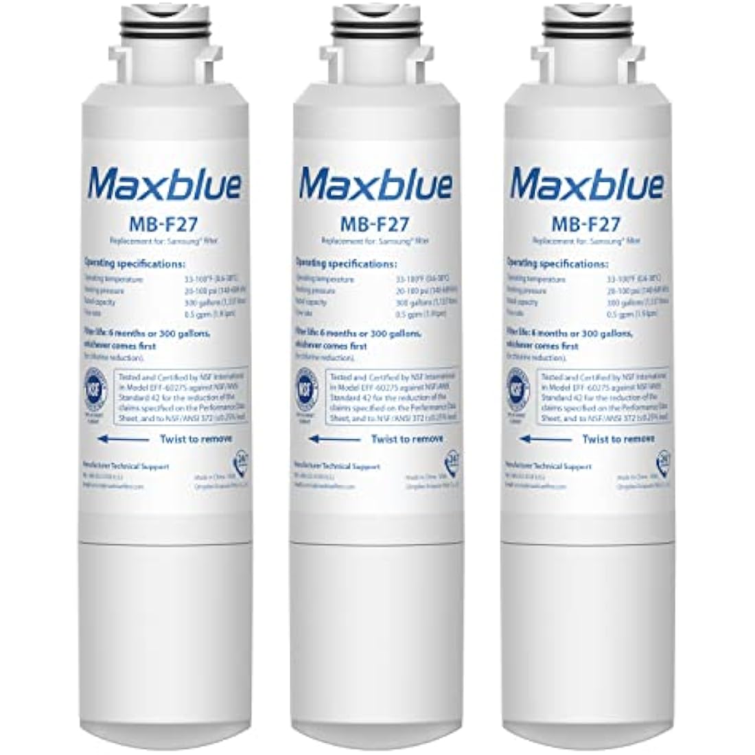3X Maxblue DA29-00020B Fridge Water Filter, Compatible with Samsung® DA29-00020B, HAF-CIN EXP, DA29-00020A, DA29-00019A, DA97-08006, DA97-08043ABC, Kenmore 46-9101, AP5271937, REFSVC, HDX-FMS-2