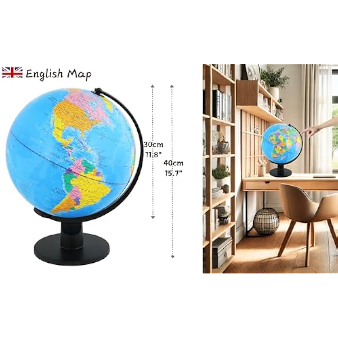 TOPGLOBE 30cm World Globe Educational Political Map (30cm diameter)