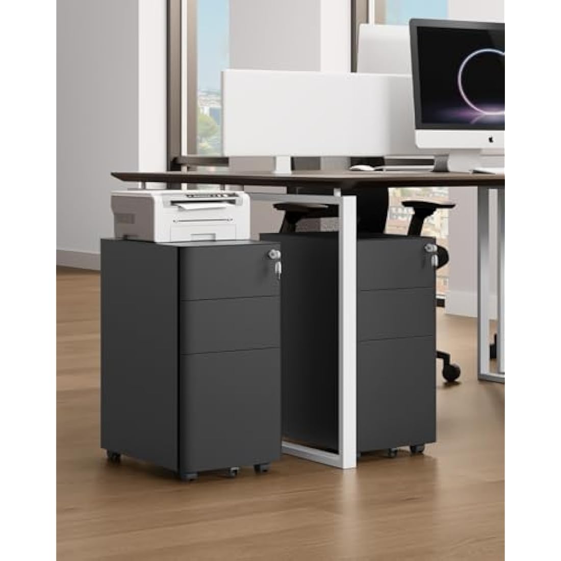 YITAHOME Metal File Cabinet with 3 Lockable Drawers, Mobile Filing Cabinet for Home Office, Under Desk File Office Drawers for Letter/Legal/A4, Fully Assembled, Black, 30 x 46 x 59cm