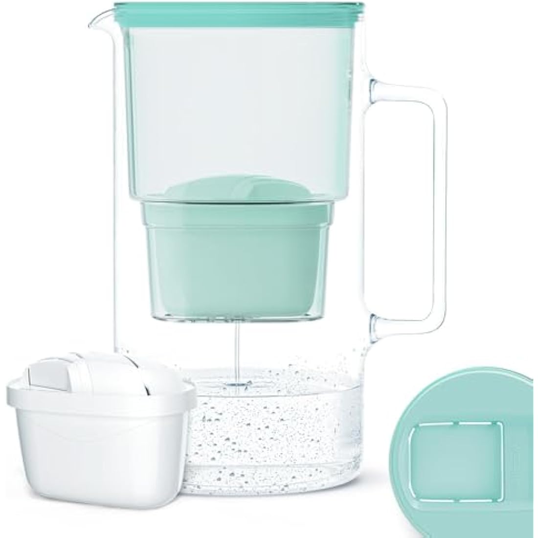 Wessper Glass Water Filter Jug + 1 Water Filter Cartridge | Replacement for Dafi Unimax Aquaphor A5 BRITA Maxtra+ Philips AWP212/10 Filter | 3 Litre | Mint