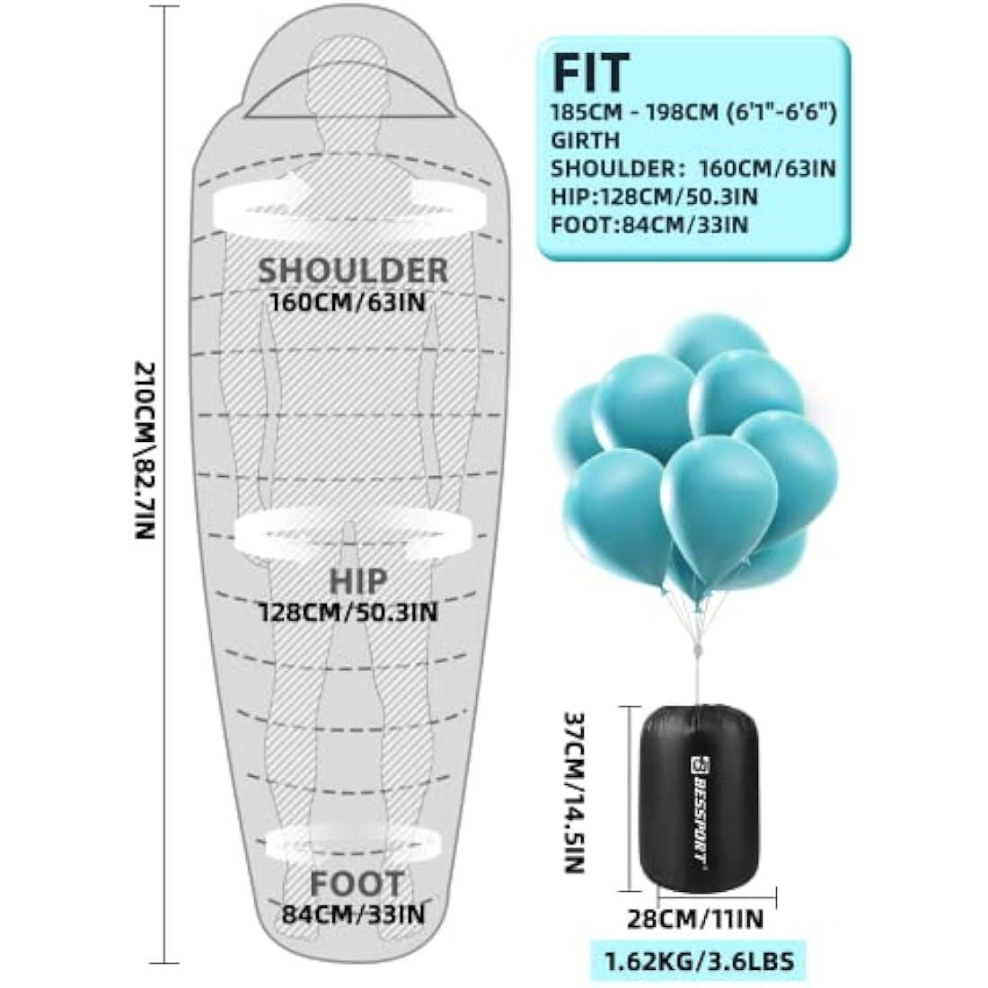 Bessport Sleeping Bag, 4 Seasons 0°C Sleeping Bag, Small Pack Size & Ultralight Outdoor Sleeping Bag, Mummy Sleeping Bag for Camping, Travel, Outdoor and Tent