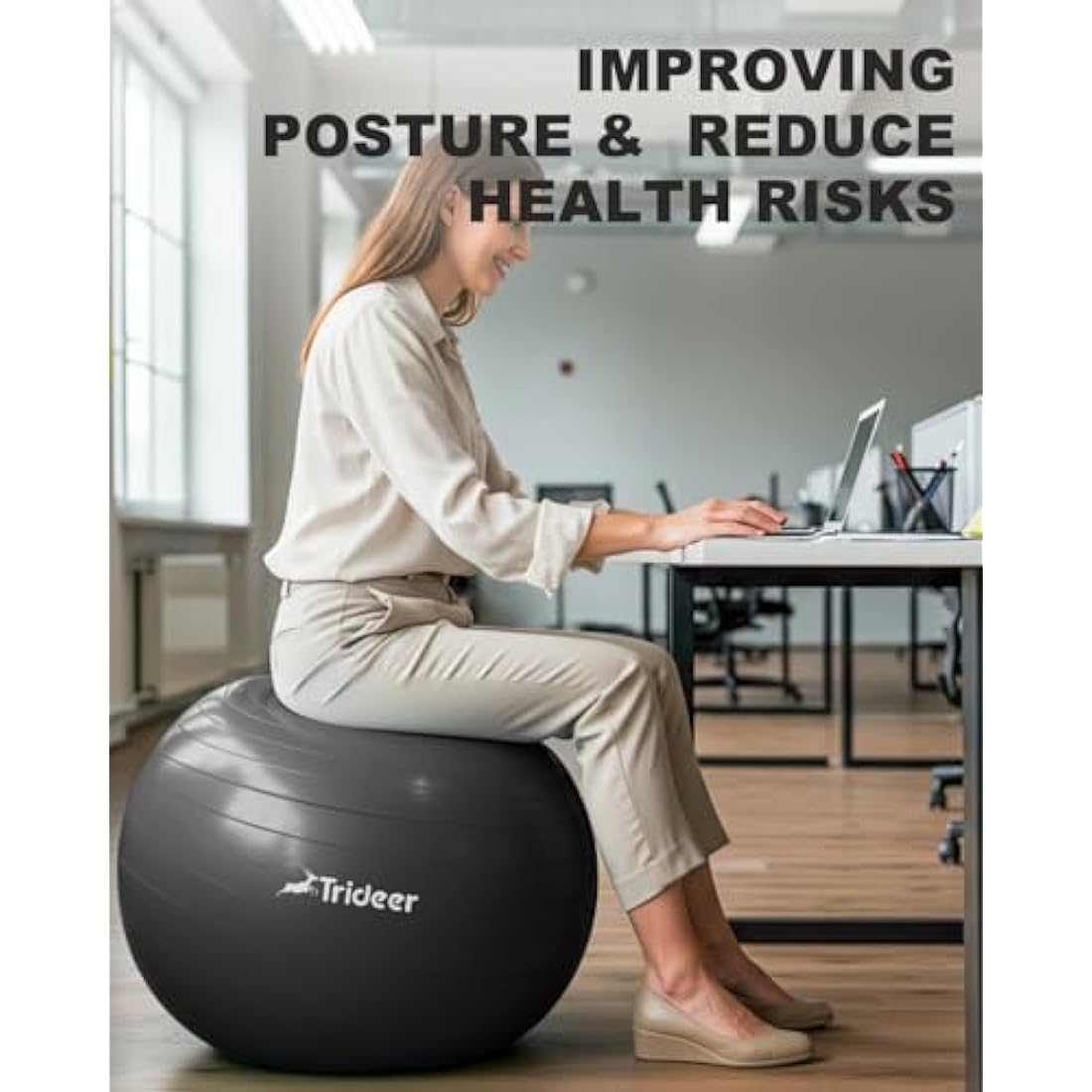 Trideer Exercise & Yoga Ball - 5 Sizes, Pregnancy & Maternity, Anti-Burst, Heavy Duty, Office Chair Ball & Gym Ball with Quick Pump