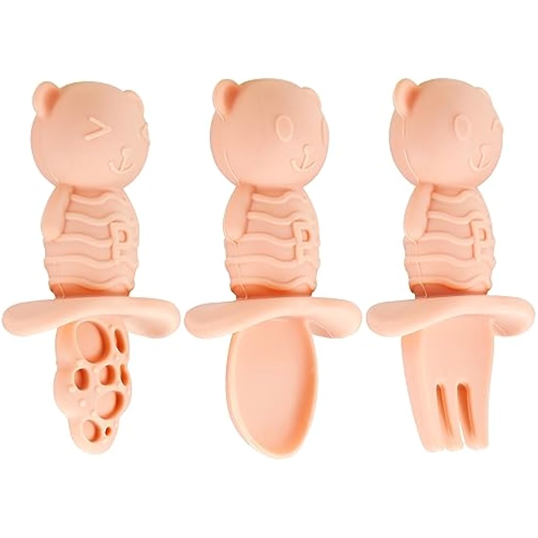 PandaEar Silicone Suction Plate, Spoon and Fork Set, Toddler Self-Feeding, BPA Free, Dishwasher & Microwave Safe, Bear Shape (Pink)