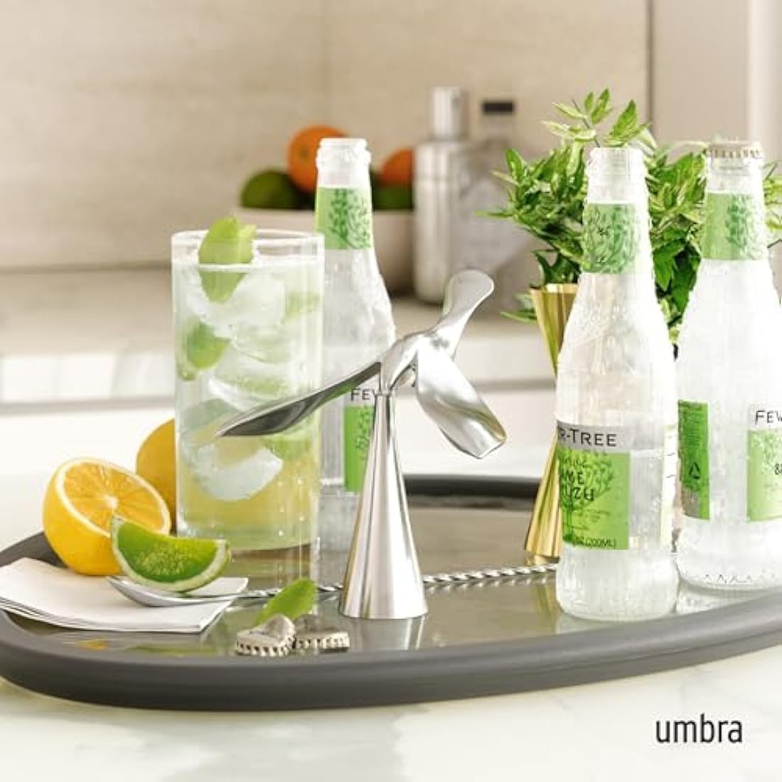 Umbra Tipsy Bottle Opener, Bottle Opener for Opening Bottle Caps, Sculptural Bar Accessory, 1013387-158